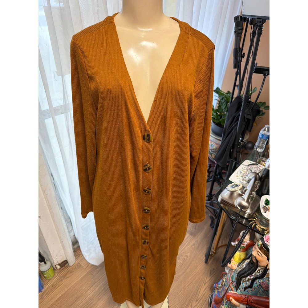 Fashion Nova Show Some Sass Sweater Dress Rust Orange Ribbed Button Front 3X NWT